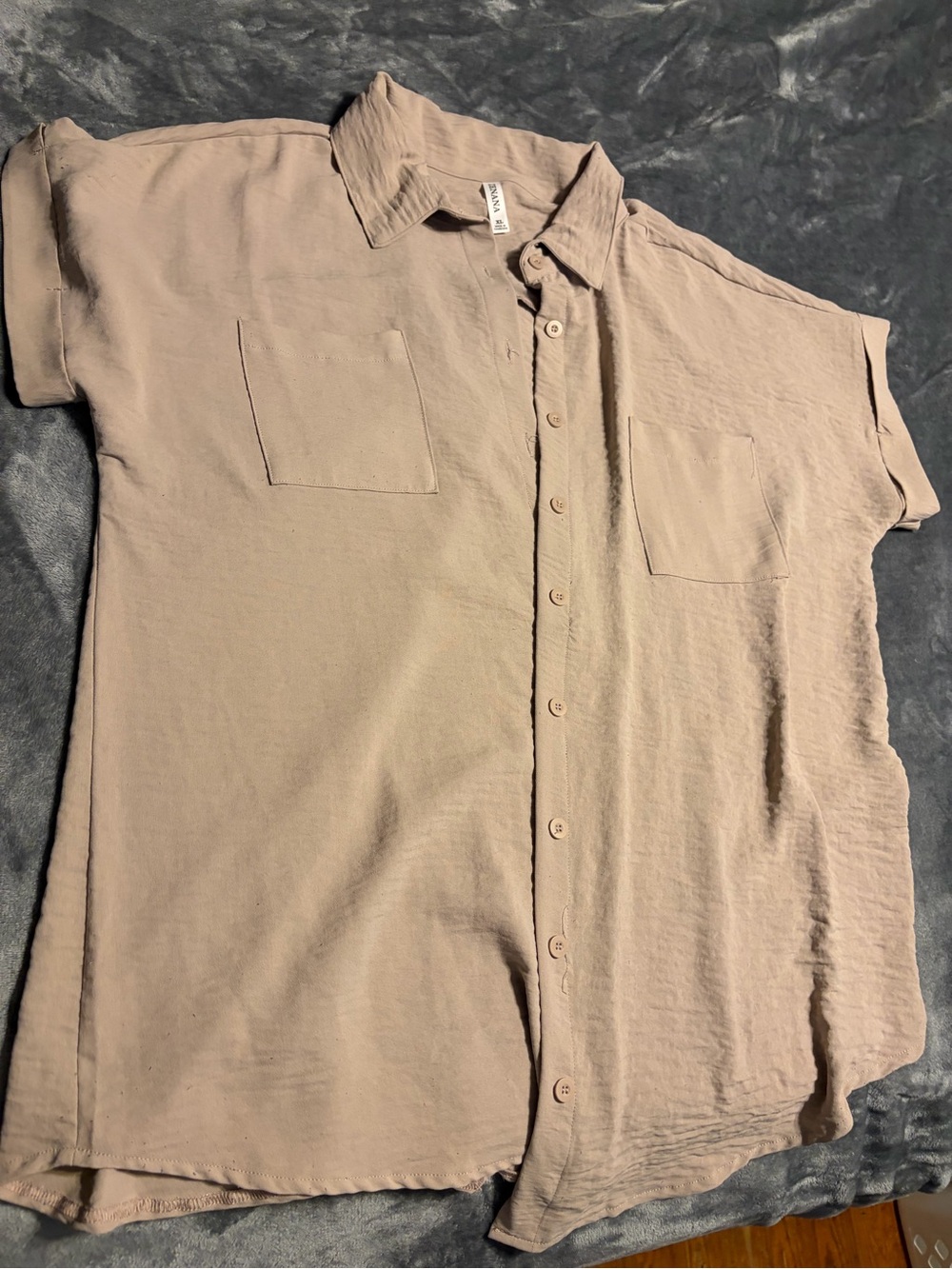 Zenana Outfitters Light Taupe Button-Front Short Sleeve Shirt